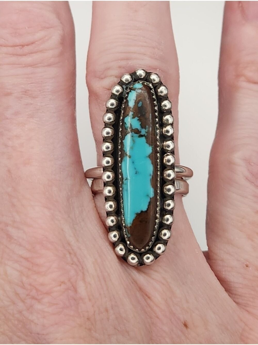 Turquoise and Brown Oval Sterling Silver Statement Ring - Women Jewelry